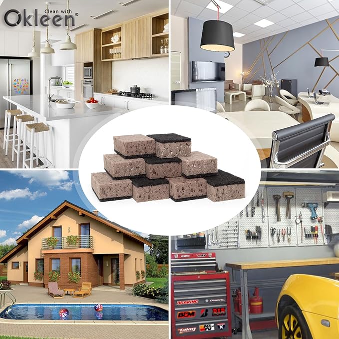 Okleen Taupe Multi Use Scrub Sponges. Made in Europe. 9 Pack, 4.3x2.8x1.4 inches. Best Odorless Durable Brown Heavy Duty Scrubber for Kitchen and Household Cleaning