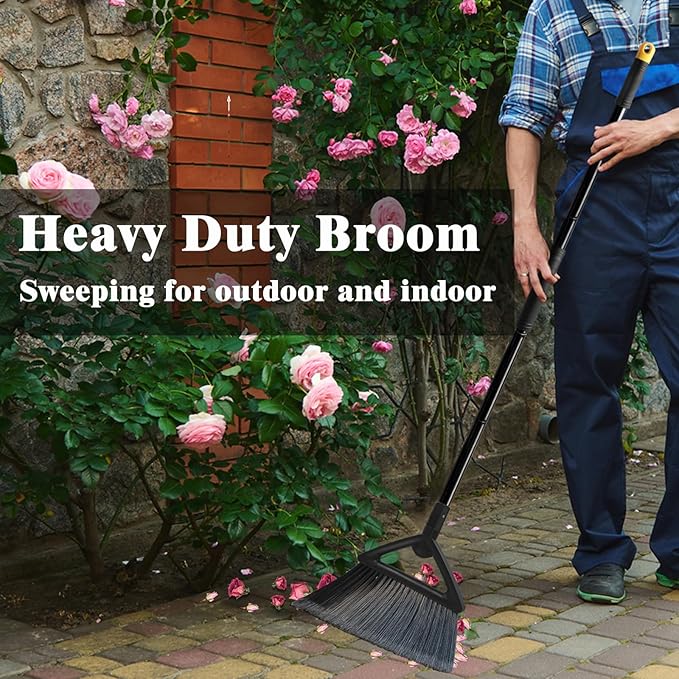 PUTNATRUE Heavy Duty Broom Outdoor Indoor, Upgraded Commercial Angle Brooms, Black Broom for Sweeping House, Restaurant, Kitchen, Garage, Courtyard