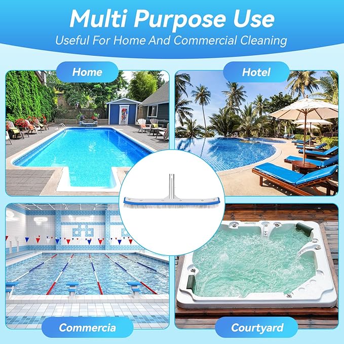 18-Inch Heavy Duty Pool Brush – Stainless Steel Wire & Nylon Bristles, Curved Edge Design for Easy Cleaning – Pool Brush Head for Inground & Above Ground Swimming Pools