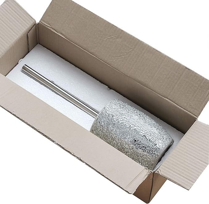 WHOLE HOUSEWARES Modern Toilet Brush Set (Silver) - Glass Mosaic Bathroom Accessory with Sturdy Bristles and Holder