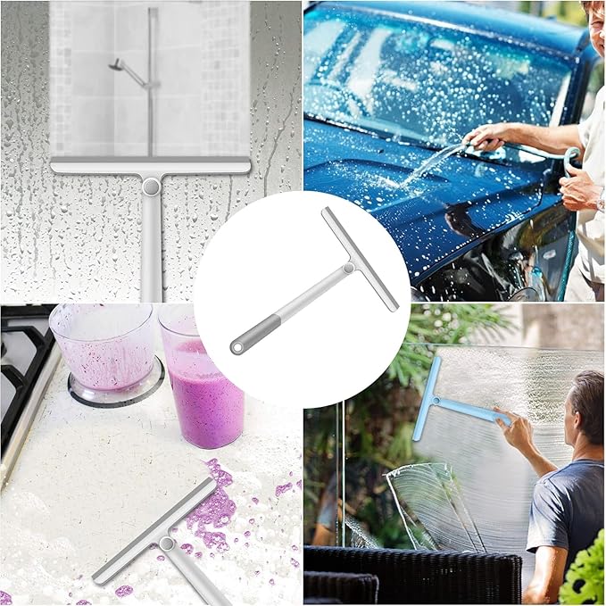 WONDAY Shower Squeegee for Glass Doors Tile and Walls 2 Pack Squiggy Bathroom Windows with 360° Rotation Rubber Blade (Grey-2 Pack)