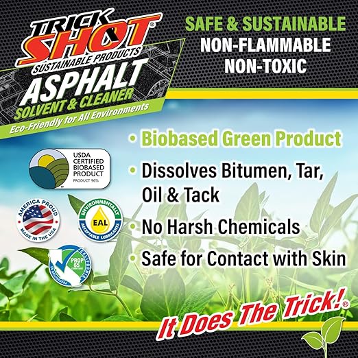 Trick Shot Asphalt Solvent and Cleaner - Biodegradable Industrial Degreaser for Paving Equipment & Tools - Eco-Friendly Remover of Tar, Tack, Sealcoating Oil, & Bitumen, Made in USA (2-Pack)