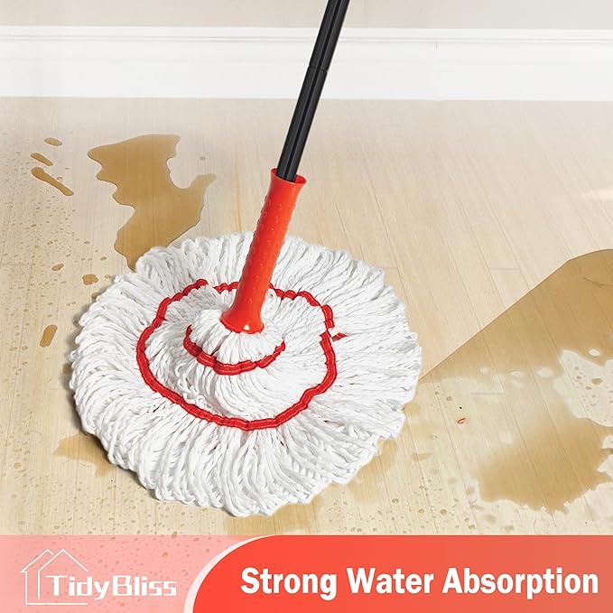Self Wringing Twist Mop Head Replacement for Floor Cleaning, Washable Microfiber Cotton String Mop Refills with Scouring Pad for Hardwood, Tile, Bathtub, Kitchen