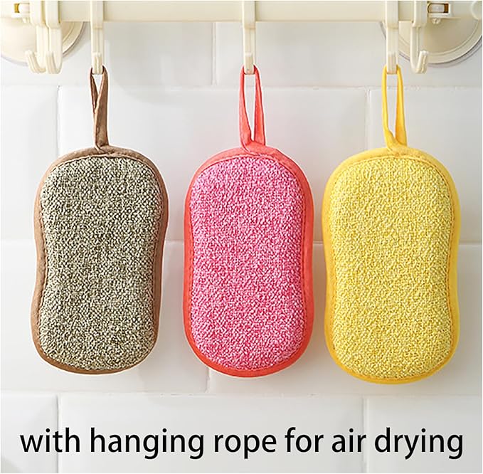 5 Pack Heavy Duty Dish Sponge for Kitchen, Zero Scratch Microfiber Dish Scrubber,Reuseable Dish Washing Sponges for Dishes pots Sink Pans Utensil Cleaning,Scouring Pads Non Scratch for Dishes