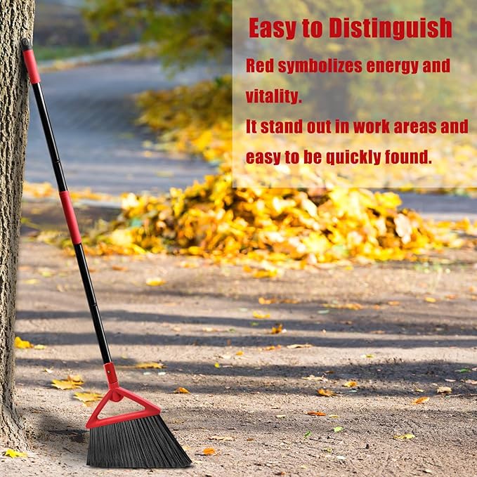 PUTNATRUE Heavy Duty Angle Broom, Upgraded Commercial Broom for Sweeping Indoor and Outdoor, Perfect Red Broom of Kitchen, Garage, Industrial and Courtyard