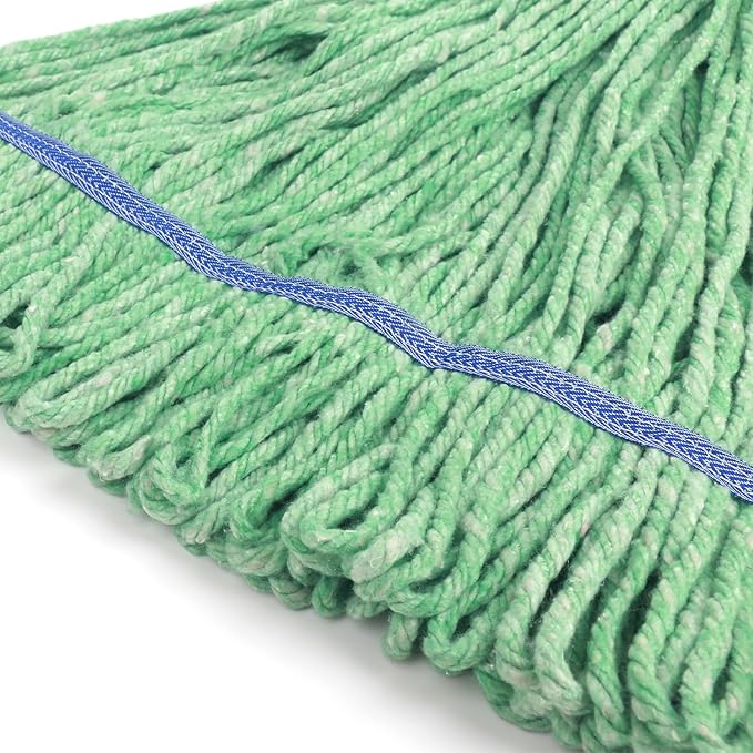 Matthew Cleaning Heavy Duty Mop Head Commercial Replacement for General and Floor Cleaning, Wet Industrial Blue Cotton Looped End String Head Refill (Pack of 12) Green