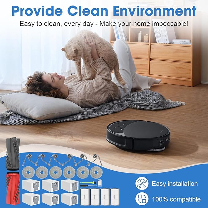 DrRobor 27PCS Saros 10R Replacement Accessories Kit for Roborock Saros 10R / Qrevo CurvX Vacuum Cleaner Includes 2 Main Brush, 4 HEPA Filters, 6 Mop Pads, 6 Dust Bags, 6 Side Brushes, 3 Cleaning Tools