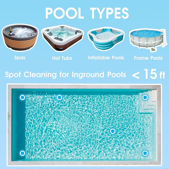 All in ONE Rechargeable Hot Tub Vacuum Cleaner for Spa - Magnetic Drive System, Ultra Fine Mesh Filter for Small Particle, Spot Cleaning for Above-Ground Inground Pools, 70 Mins (Blue)