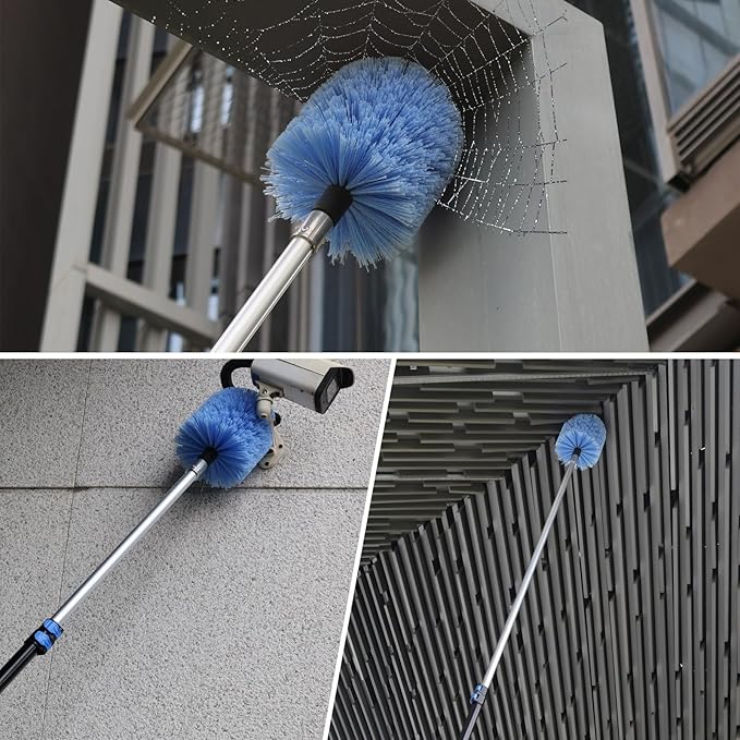 2 Pack Big Cobweb Duster Head Twist-On Spider Web Fuster for Outdoor & Indoor Web Cleaning // Fits Standard 3/4 Inch Threaded Poles // Cobweb Duster Brush Head Only - Bule
