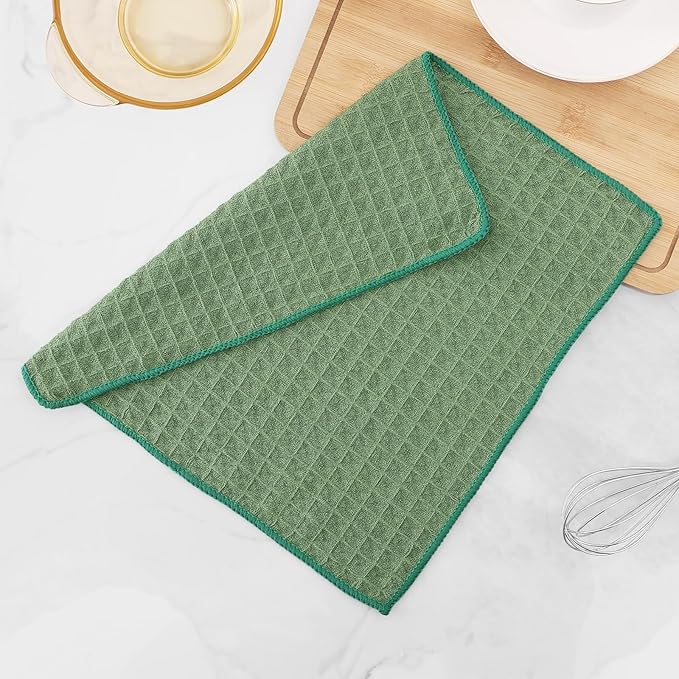 Homaxy Microfiber Waffle Weave Kitchen Dish Cloths, 12 x 12 Inch Ultra Absorbent and Solid Color Dish Towels for Kitchen Fast Drying Dishcloth for Washing Dishes, 12 Pack, Grass Green