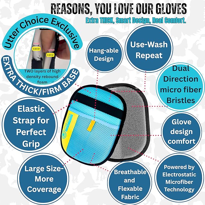 UTTER CHOICE The Magic Brush Pet Hair Removal Glove for Dogs & Cats – Upgraded 2025 Reusable Pet Hair Remover Electrostatic Grooming Mitt | Magic Pet Hair Remover Glove for Clothing, Couch