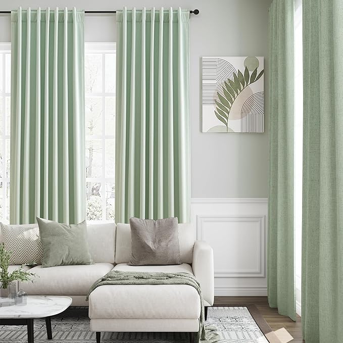 Black Out Aqua Green Window Curtains 108 Inches Long Loop Pocket Rod Pocket Cooling Noise Reducing Thermal Insulated 100% Blackout 2 Panels Set for Bedroom Neutral Rustic Curtains Drapes 52x108