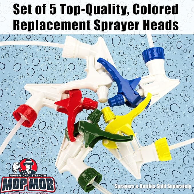 Leak-Free No-Clog Chemical Resistant Spray Head 5 Pk. Bottles NOT Included. Pro-Grade Trigger and Nozzle for Auto/Car Detailing, Window Cleaning and Janitorial Supply. Sprayer Fits 24oz Bottle