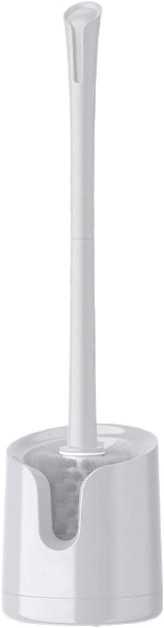 Wall-Mounted Toilet Brush Holder Set - No-Drill Adhesive & Drip-Free Tray, Space-Saving Bathroom Organizer, Deep Clean Brush with Under-Sink Storage (White)