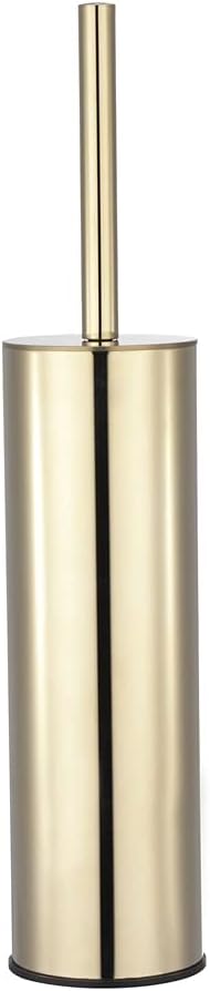 Kelirol Toilet Brush and Holder Set Gold Stainless Steel, 304 Heavy Duty Round Toilet Brush Set – Rust Resistant, Long Handle, Replacement Heads, Floor Standing Bathroom Toilet Cleaning Brush