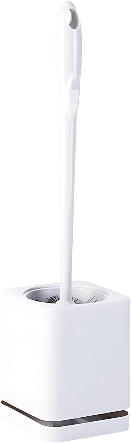 YRXEFY Toilet Brush and Holder Set, Premium Quality Bathroom Cleaning Tool with 15.8 Inch Solid Handle, Dense Bristles for Under-Rim Cleaning, Automatic Ventilation Design, White