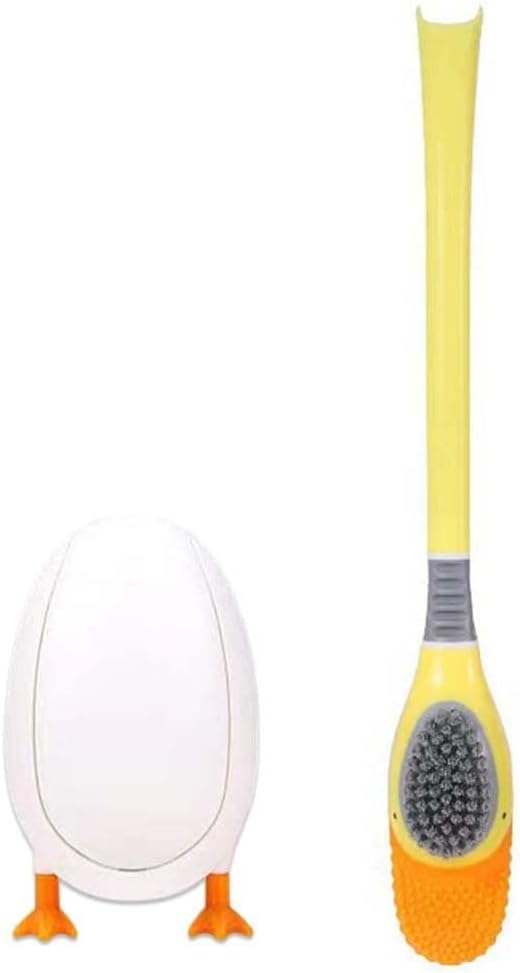 Duck Silicone Toilet Brush and Holder Set with 360° Curved Head for Deep Cleaning, Easy Storage, White/Yellow(Yellow)