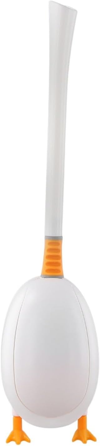 Duck Silicone Toilet Brush and Holder Set with 360° Curved Head for Deep Cleaning, Easy Storage, White/Yellow(White)