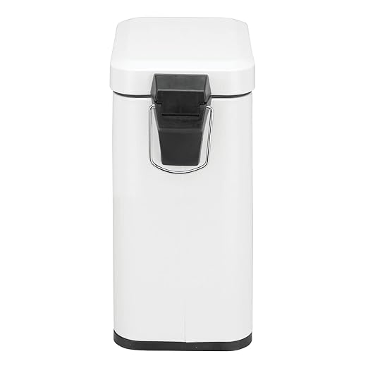 mDesign 5 Liter Rectangular Small Steel Step Trash Can Wastebasket, Garbage Container Bin for Bathroom, Powder Room, Bedroom, Kitchen, Craft Room, Office - Removable Liner Bucket, Matte White