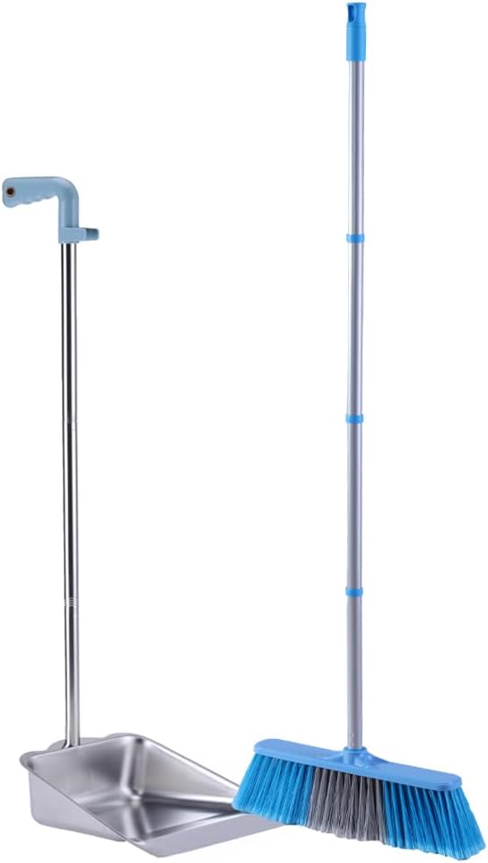 YONILL Broom and Dustpan Set for Home - Indoor Broom and Dust Pans with Long Handle, 52" Indoor Broom with 38" Heavy Duty Metal Dust Pan Set Combo for Home Kitchen, Garage, Office and Lobby Use