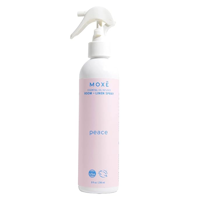 MOXĒ Peace Linen & Room Spray, Zen-Ful Essential Oils, Natural Aromatherapy Mist, Home & Bedroom, Office, Furniture, Bedding, Pillows, Sheets, Bergamot, Lime, Mandarin, Geranium, 8 Ounces (1 Pack)
