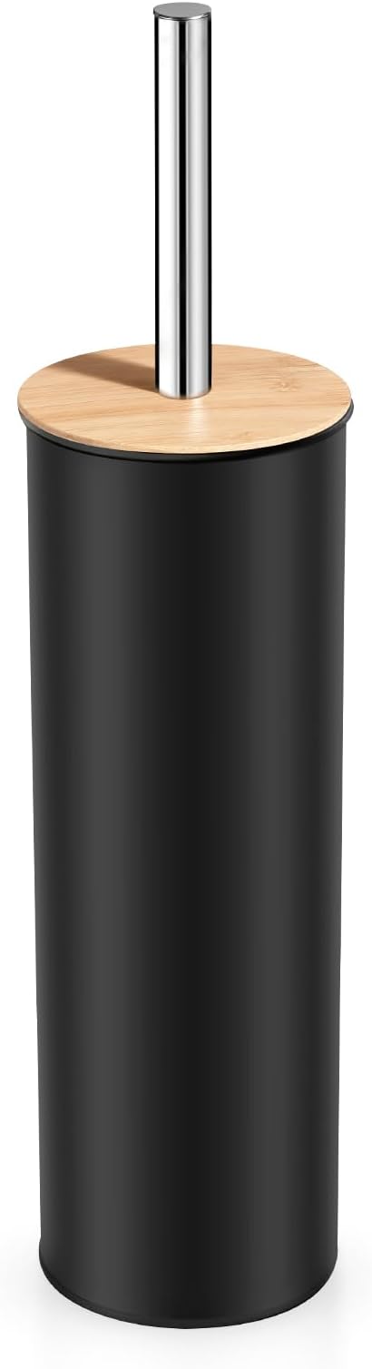 ODJSY Compact Toilet Brush & Holder,SetStainless Steel Handle Toilet Brush,Deep Cleaning,Durable Nylon Bristles,Splash-Proof Design(White&Black)