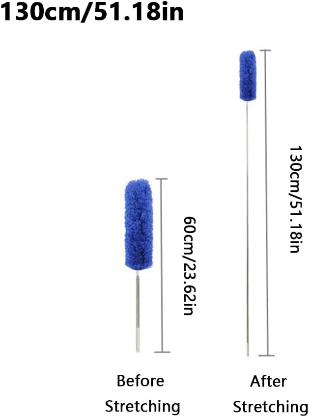 Ceiling Fan Feather Duster with Extension Pole, Cobweb & Corner Brush for Cleaning, Long Handle Aluminum Telescoping Pole, Washable, Blue, 130cm