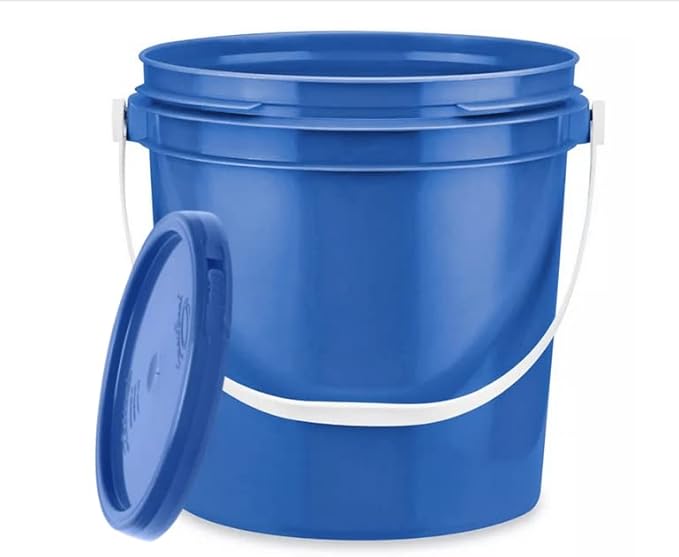 House Naturals 1 Gallon Plastic Bucket Container with Lid Blue Color Food Grade BPA Free Made in USA (Pack of 5 Buckets)