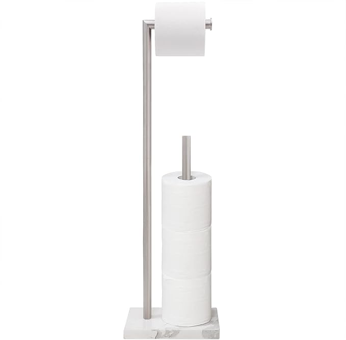 Gzila Free Standing Toilet Paper Holder Stand with Reserve, Heavy Weighted Marble Base Design, Bathroom Stands Tissue Rolls Holder, 304 Stainless Steel Brushed Nickel