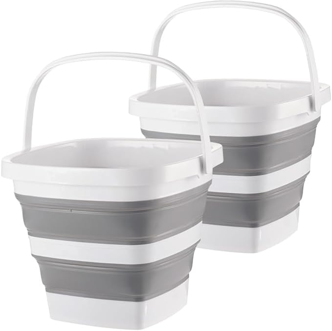 2 Pack Collapsible Plastic Bucket with Handle 1.32 Gallon (5L) Each Foldable Rectangular Tub for Cleaning Camping Essentials Space Saving Outdoor Portable Bucket for Camping