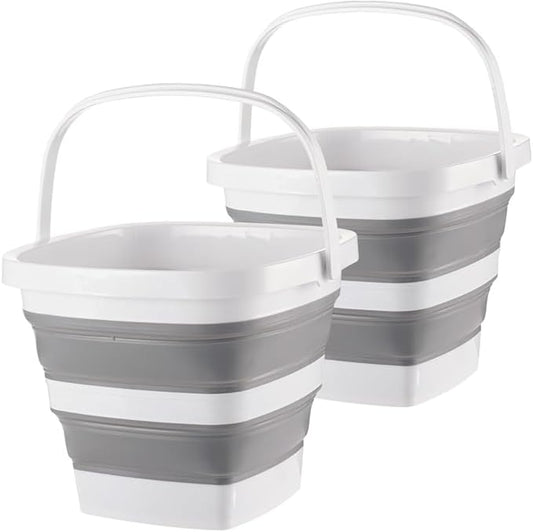 2 Pack Collapsible Plastic Bucket with Handle 1.32 Gallon (5L) Each Foldable Rectangular Tub for Cleaning Camping Essentials Space Saving Outdoor Portable Bucket for Camping