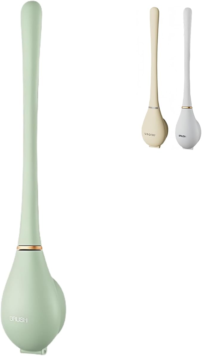 Flexible Silicone Toilet Brush and Holder Set Wall Mounted, Auto Closing TPR Brush Head for Deep Cleaning, Space Saving Bathroom Essentials with Adhesive Mounts (No Drilling) (1, Grayish Green)
