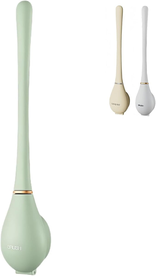 Flexible Silicone Toilet Brush and Holder Set Wall Mounted, Auto Closing TPR Brush Head for Deep Cleaning, Space Saving Bathroom Essentials with Adhesive Mounts (No Drilling) (1, Grayish Green)