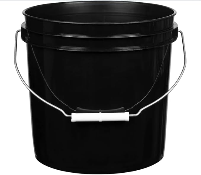 House Naturals 2 Gallon White Bucket with Screw on Lid - Pack of 3 Made in USA contrainers (Black Buckets with Blue Lids)