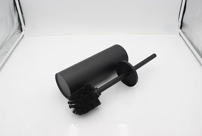 Free-Standing Toilet Brush and Holder Set Stainless Steel Toilet Bowl Cleaner Brush with Cover Metal Toilet Brush Holder for Bathroom (Matte Black)