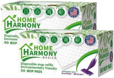 Home Harmony Basics Wet Jet Refill Pads, 120 Count, Compatible with Swiffer WetJet Mop, Disposable Spray Mop Pad Refills, WetJet Replacement Pads, Eco-Friendly (Packaging May Vary)