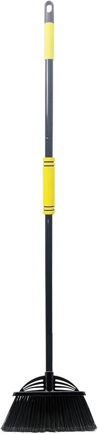 Xifando Four-Section Rod Long-Handled Broom,Heavy-Duty Broom, Angle Broom for Outdoor/Indoor（Black+Yellow）