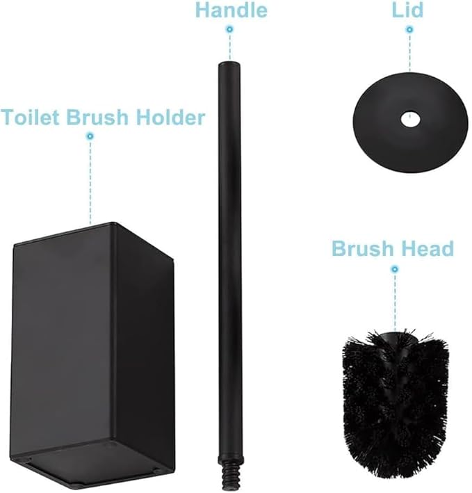 Freestanding Toilet Brush and Holder Set Stainless Steel Toilet Bowl Cleaners Square Modern Toilet Brush Heavy Duty Bathroom Accessories (Brushed Silver)