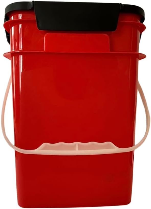 House Naturals 4 Gallon Square Buckets with lids- Made in USA Container- Pack of 10 (Red - Black lids)