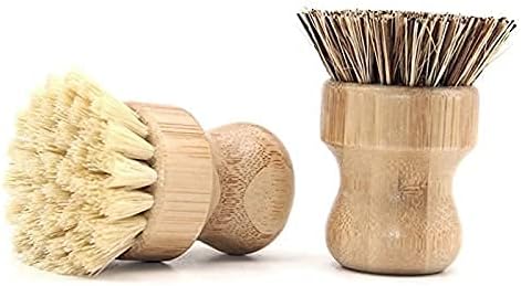 2 Pcs Palm Pot Brush,Bamboo Dish Brush Natural Scrub Brush Coconut Bristles Pot Brushes Dish Scrubber Cleaning Kit for Cleaning Pots,Pans,Kitchen Sink(Palm+Sisal)