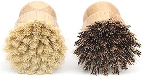2 Pcs Palm Pot Brush,Bamboo Dish Brush Natural Scrub Brush Coconut Bristles Pot Brushes Dish Scrubber Cleaning Kit for Cleaning Pots,Pans,Kitchen Sink(Palm+Sisal)