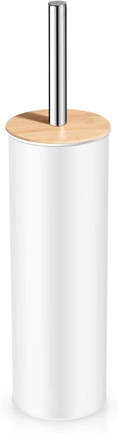Compact Toilet Brush & Holder,SetStainless Steel Handle Toilet Brush,Deep Cleaning,Durable Nylon Bristles,Splash-Proof Design(White&Black)