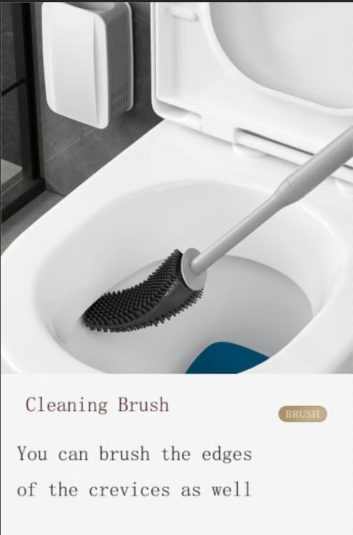 Removable Toilet Brush Set, Soft and Medium Bristles for Cleaning Hygienic Corners, Comes with Suction Cup Seamless Hooks, Grey