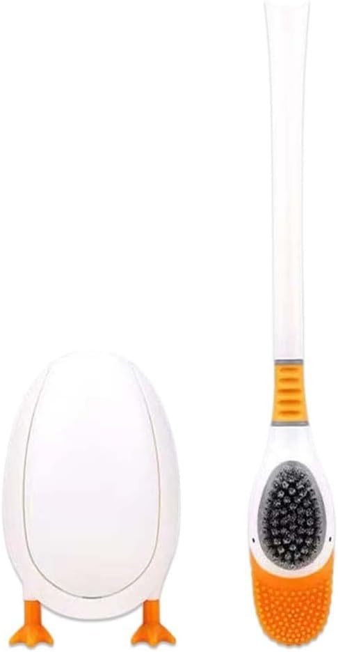 Duck Silicone Toilet Brush and Holder Set with 360° Curved Head for Deep Cleaning, Easy Storage, White/Yellow(White)