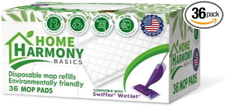 Home Harmony Basics Wet Jet Refill Pads, 36 Count, Compatible with Swiffer WetJet Mop, Disposable Spray Mop Pad Refills, WetJet Replacement Pads, Eco-Friendly (Packaging May Vary)