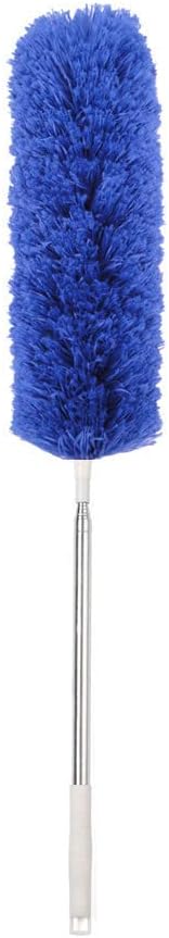 Ceiling Fan Feather Duster with Extension Pole, Cobweb & Corner Brush for Cleaning, Long Handle Aluminum Telescoping Pole, Washable, Blue, 130cm