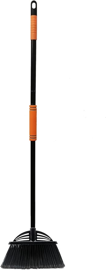 Xifando Four-Section Rod Long-Handled Broom,Heavy-Duty Broom, Angle Broom for Outdoor/Indoor（Black+Orange）