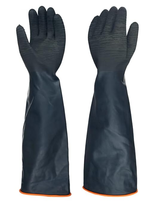 North Tower Heavy Duty Rubber Gloves, Industrial Gloves Waterproof Reusable Protective Work for Cleaning, Dishwashing, Upgraded with Non-Slip Design, Black(22in,1pair)