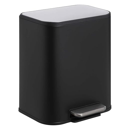 Stainless Steel Kitchen Trash Can 5.2 Gallon (20L) - Soft-Close Lid, Foot Pedal & Removable Inner Basket, Rectangular Step Bin for Office, Bedroom, Bathroom