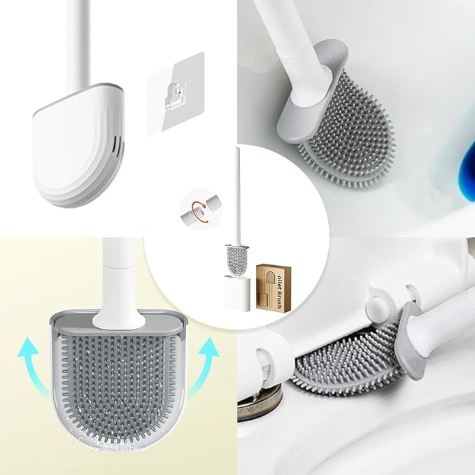 Kucucyle Mini RV Silicone Toilet Brush with TPR Bristles & ABS Detachable Handle Set, Flexible 360°Deep Cleaners Brushes, Wall-Mounted Design for Space-Saving RV Bathrooms Toilet Bowl Brush (Blue)